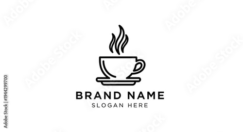 Minimalist coffee cup logo with steam, perfect for cafes and beverage brands, featuring a clean line art design.