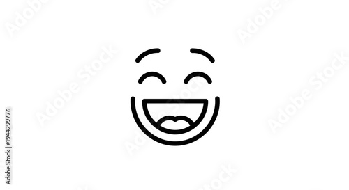 Laughing Face Emoji Icon, Happiness, Joy, Positive Emotion, Simple Line Art