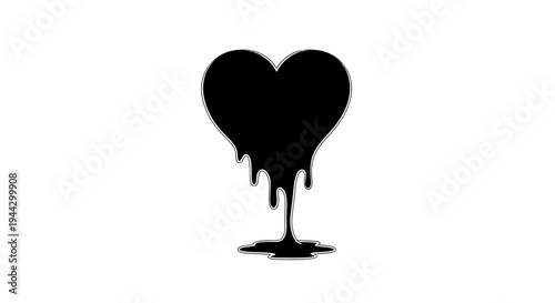 Melting Black Heart Icon Dripping Like Paint on White Background