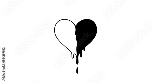 Melting Heart Symbol, Black and White, Love Symbolism, Emotional State