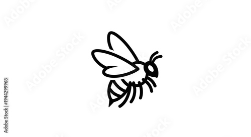 Minimalist Bee Icon, Simple Line Art Insect, Flying Honeybee Vector Illustration