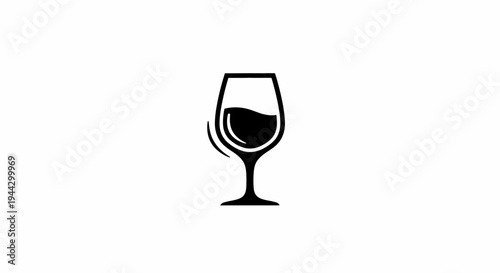 Minimalist Black and White Icon of a Wine Glass with Swirling Liquid