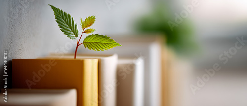 Green sprout growing from book pages. Concept of learning. Concept of growth. Concept of development.