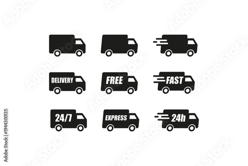 Delivery truck fast shipping service icons set minimal vector style