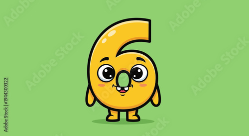 Cute Cartoon Number Six Character