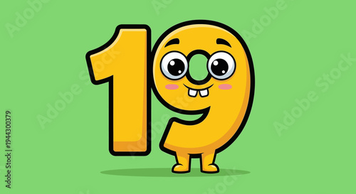 Cute Cartoon Number 19 Character
