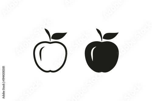 Apple outline and solid icon minimal vector set