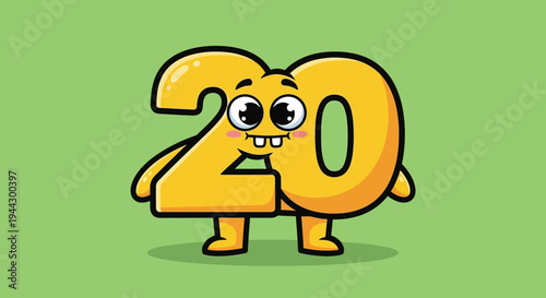 Cute Cartoon Number 20 Character with Arms and Legs