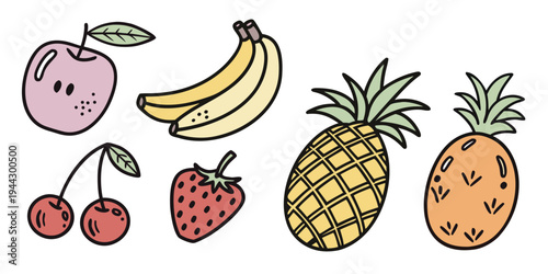 A delightful assortment of tropical and berry fruits including cherries, strawberries, bananas, pineapples, and peaches