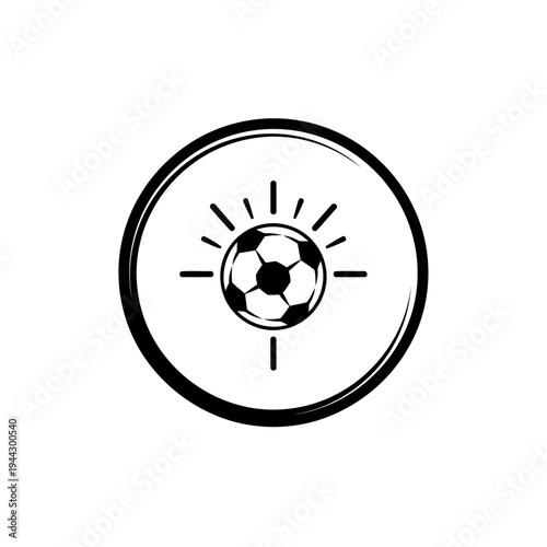 Soccer ball icon in a circle with sun rays