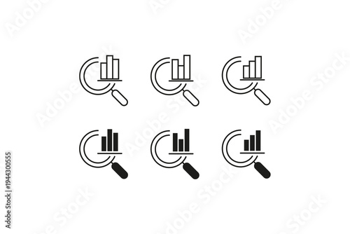 Minimal analytics chart and magnifying glass search icons set