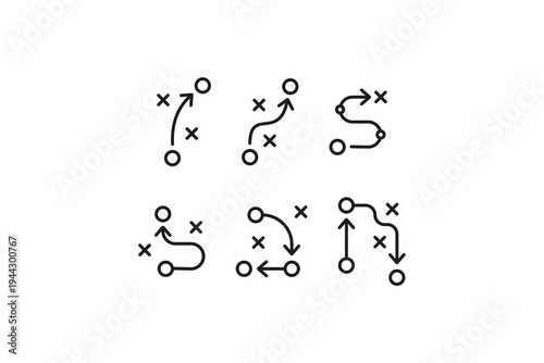 Football soccer tactics strategy play icons set minimal line style