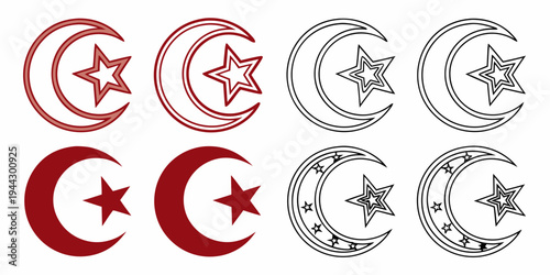A collection of crescent and star symbols representing different countries and religions