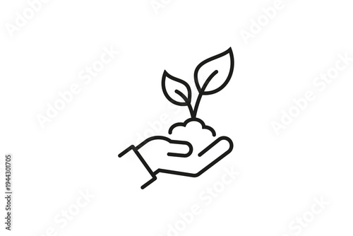 Eco friendly hand holding plant line icon illustration