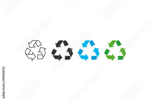 Recycling arrows symbol set in different colors icons