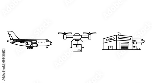 
Air Freight and Logistics Line Icon Set