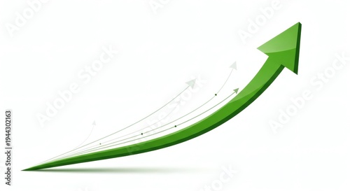 A vibrant green arrow gracefully ascends, symbolizing growth, progress, and ambition. This visually engaging depiction communicates the essence of forward movement and expansion in an artistic manner.