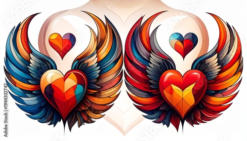 Stylized Winged Heart Designs with Bold Tattoo Aesthetic