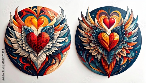Stylized Winged Heart Designs with Bold Tattoo Aesthetic