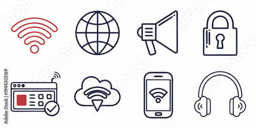 Variety of icons representing technology, communication, and security