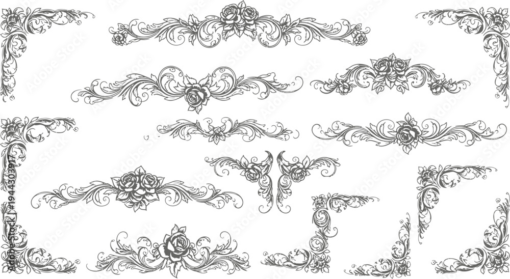 Obraz premium Set of vintage ornate floral borders and frames with intricate designs