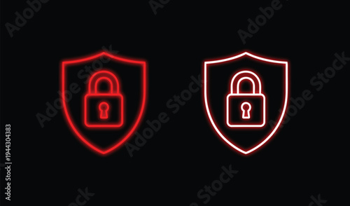 Glowing shield and lock icons for cybersecurity and protection concepts