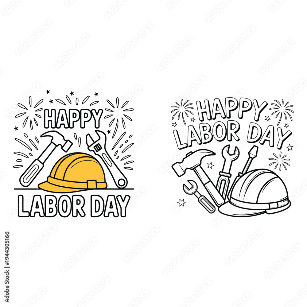 Fototapeta premium A Labor Day celebration scene with classic tools on white background.