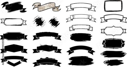 Collection of vintage ribbons and banners for decoration and design