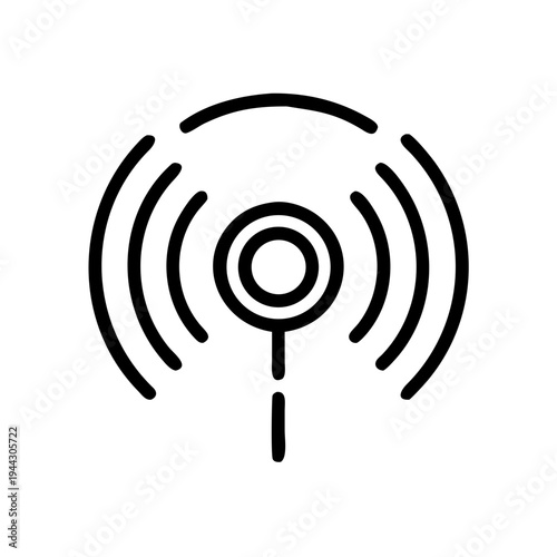 Wireless signal icon with radiating waves and central antenna isolated on white background, Vector