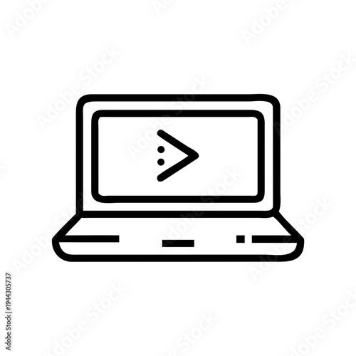 Laptop displaying a greater than symbol on its screen isolated on white background, Vector
