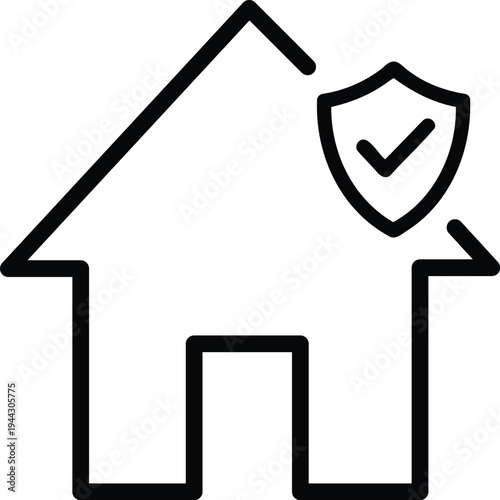 Home protection security shield check mark house safety line icon vector