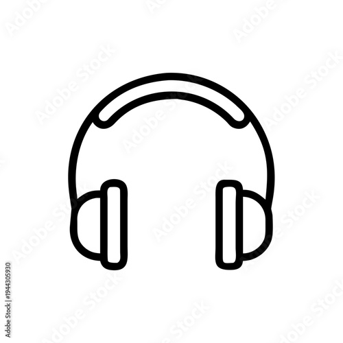 Simple outline illustration of over-ear headphones with cushioned ear pads isolated on white background, Vector