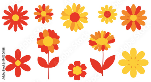 Colorful flowers illustration, vector style graphic for spring designs, floral art, nature.