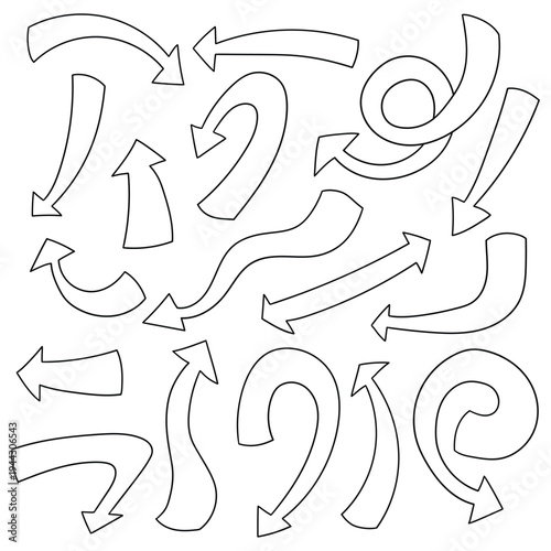 Hand-drawn doodle set of arrows on a white background.