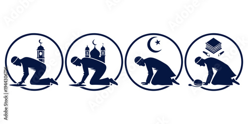 Four stylized icons depicting people in various stages of sleep and rest