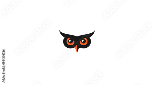 A stylized owl's face rendered in black and orange against a plain white background
