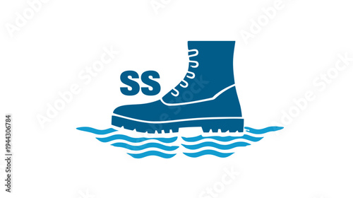 A boot, standing in water with "SS" next to it. Graphic shows water and a boot in a solid color