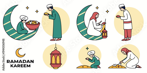 Illustration of a man carrying a lantern and a basket of food on his back