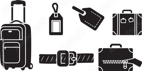 Travel icons luggage suitcase belt zipper tag collection