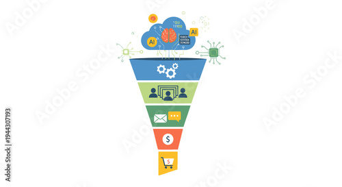 AI Marketing Funnel: Artificial Intelligence Driving Cloud Data Processing, Lead Generation, CRM, and E-commerce Conversion Workflow