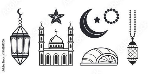 Religious symbols and architecture representing islamic culture and faith
