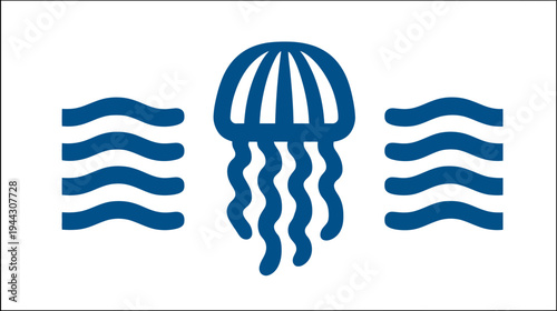A marine-themed illustration with a jellyfish and wave patterns against a white backdrop