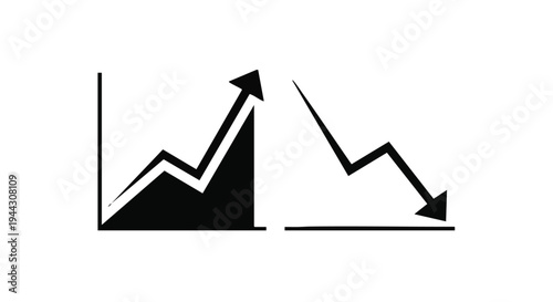 Set of 2 black graph icons vector, up and down trends