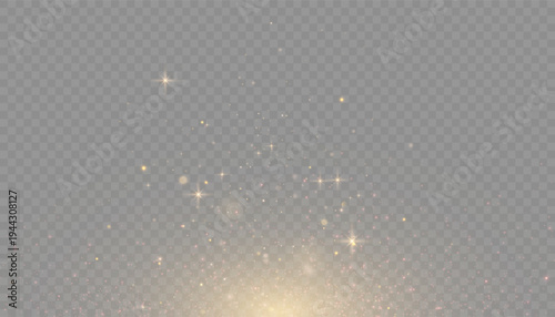 Light abstract glowing bokeh highlights. Light bokeh effect isolated on transparent background. The Christmas background shines from the dust. Christmas concept for design and illustrations.