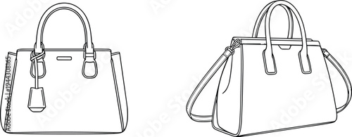Line of two women's handbags purse women's accessories fashion line black and white outline