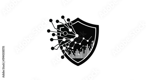 Black shield icon with virus or malware vector