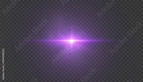 Glowing purple star flare with bright horizontal light burst. Abstract vector effect for sci fi, magic and interface design.