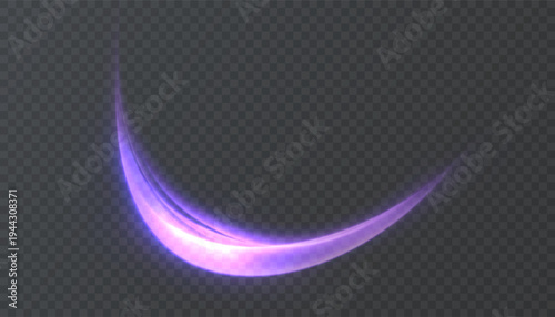 A bright purple light trail with a smooth curve and glow, on a dark background, suitable for creating speed effects, interface design, and designer illustrations.