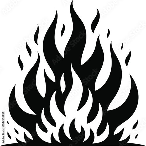 Fire Flame Silhouette Vector Illustration - Burning Bonfire Graphic for Camping and Industrial Design