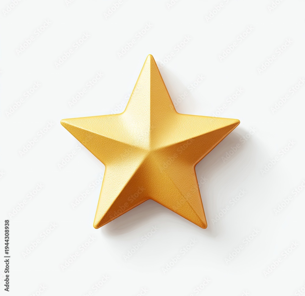 Fototapeta premium Realistic golden star, with a subtle shadow, on a white background